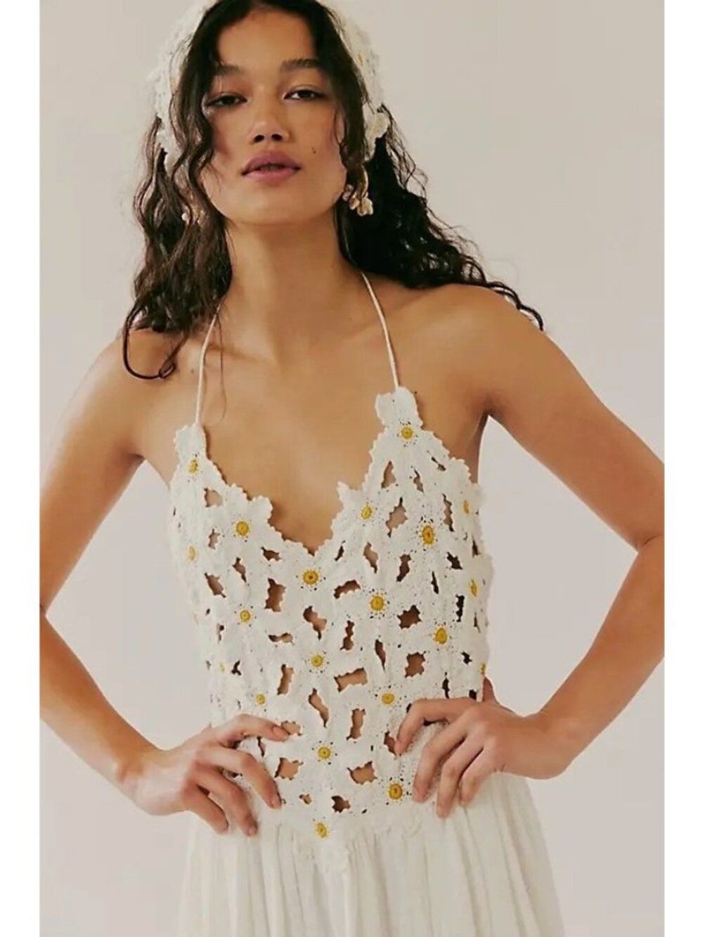 Free People Bali Crochet Halter Maxi Dress Boho Chic Festival Hippie Womens M - Picture 2 of 8